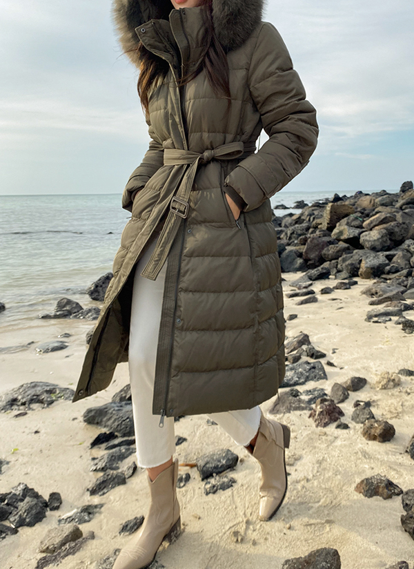 フォックスファーフードロングダウンコート | レディースファッション