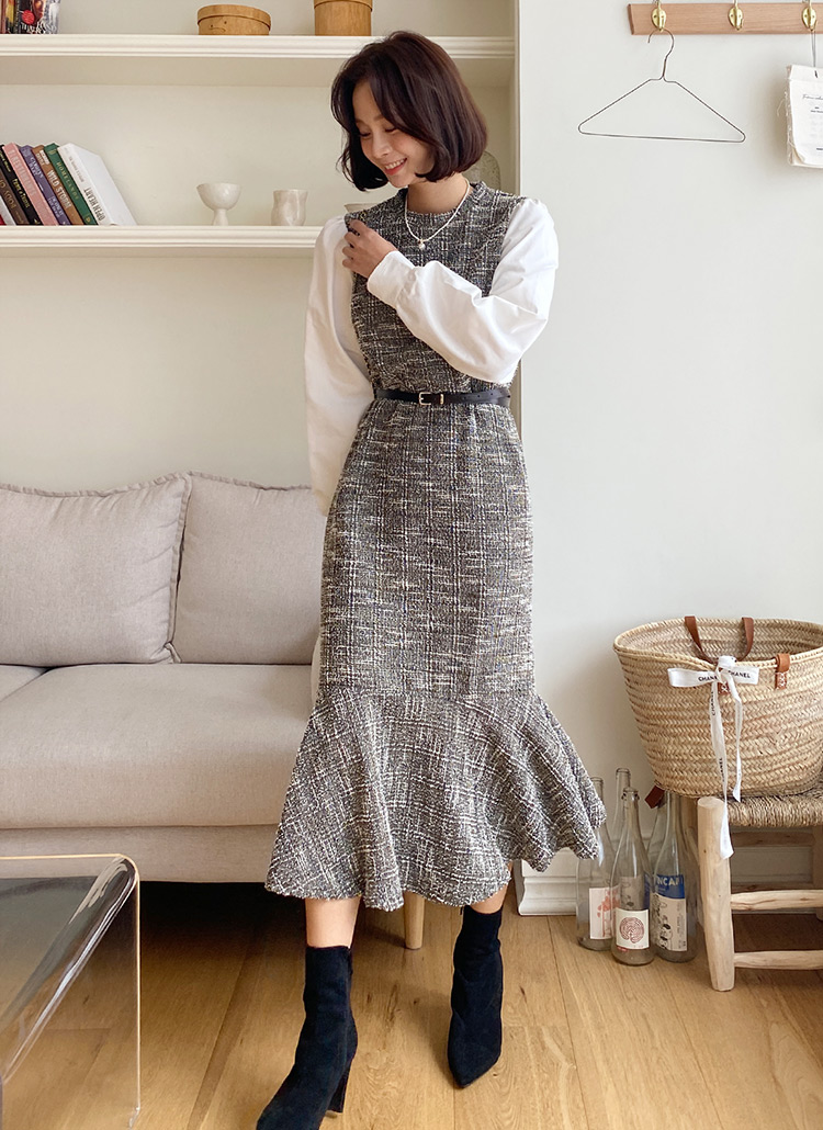 ドルチェ&ガッバーナ ツイードワンピース 裏地ひょう柄 36 黒