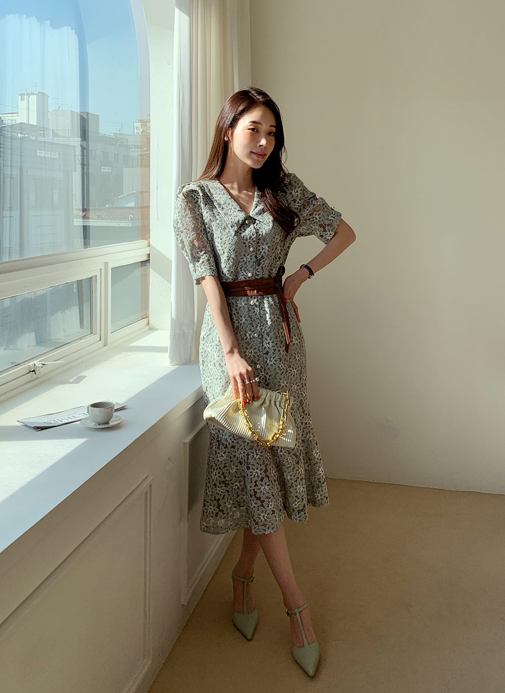 フラワーレースマーメイドワンピース・全3色 | レディースファッション