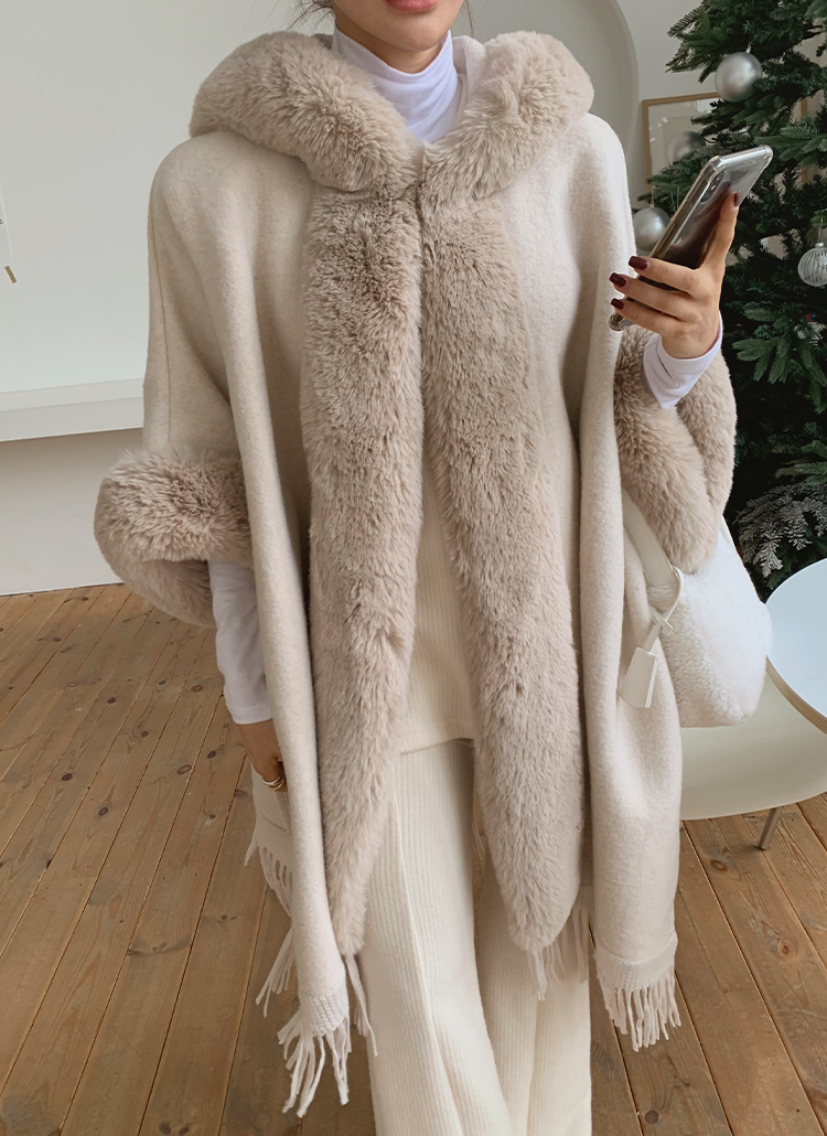ファー配色フリンジケープ風コート | レディースファッション通販 - DHOLIC