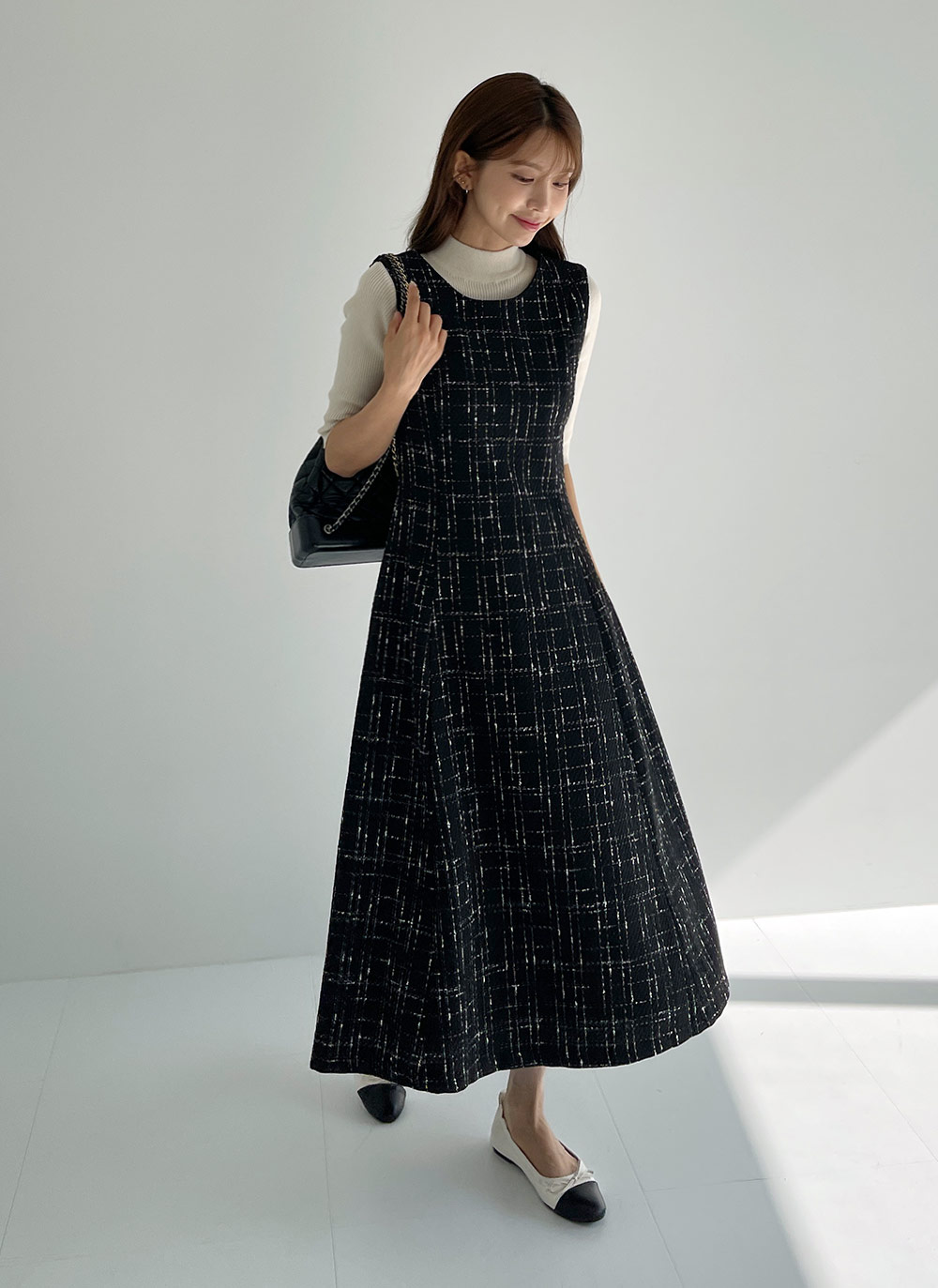 ツイードラウンドノースリワンピース | レディースファッション通販