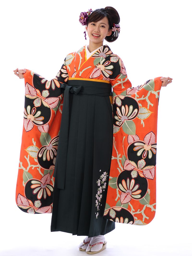 振袖袴|ｵﾚﾝｼﾞ系|80S0202 H|対応身長:158-163cm|ｻｲｽﾞ:17-23号｜全国宅配