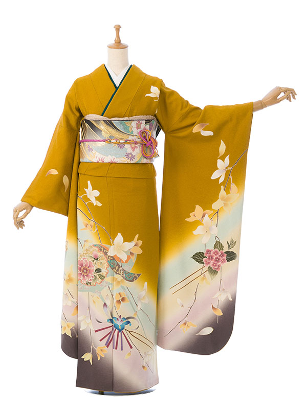 振袖|茶系| 牡丹 |4S738|対応身長:158-163cm|ｻｲｽﾞ:13号-17号｜全国宅配