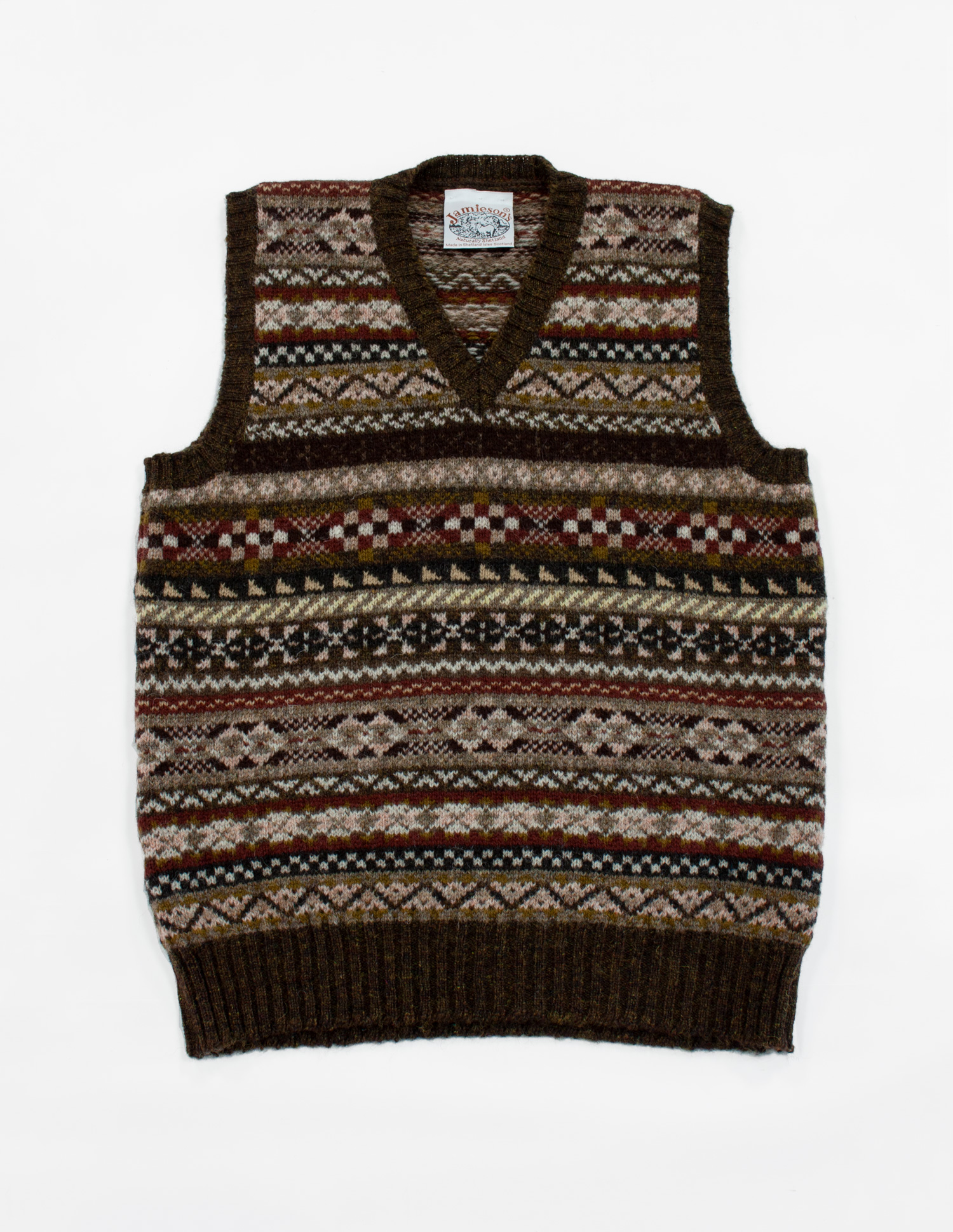 Jamieson'sジャミーソンズ フェアアイルVネックベスト コーヒー