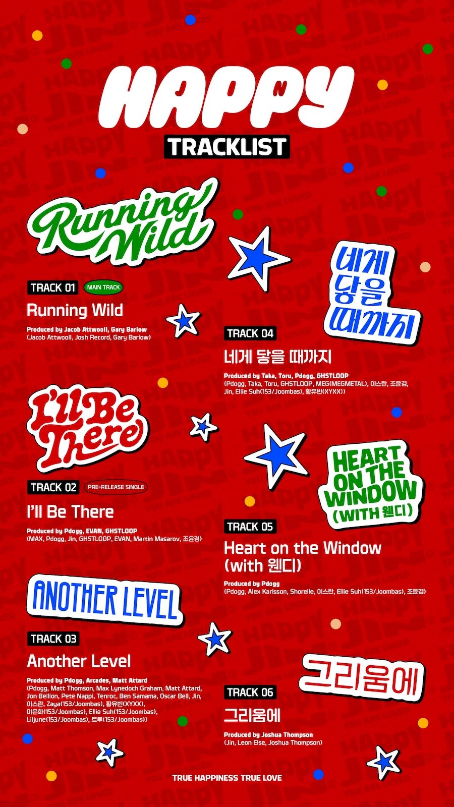 BTS・JIN ソロアルバム『Happy』のトラックリストが解禁！ ワンオクの