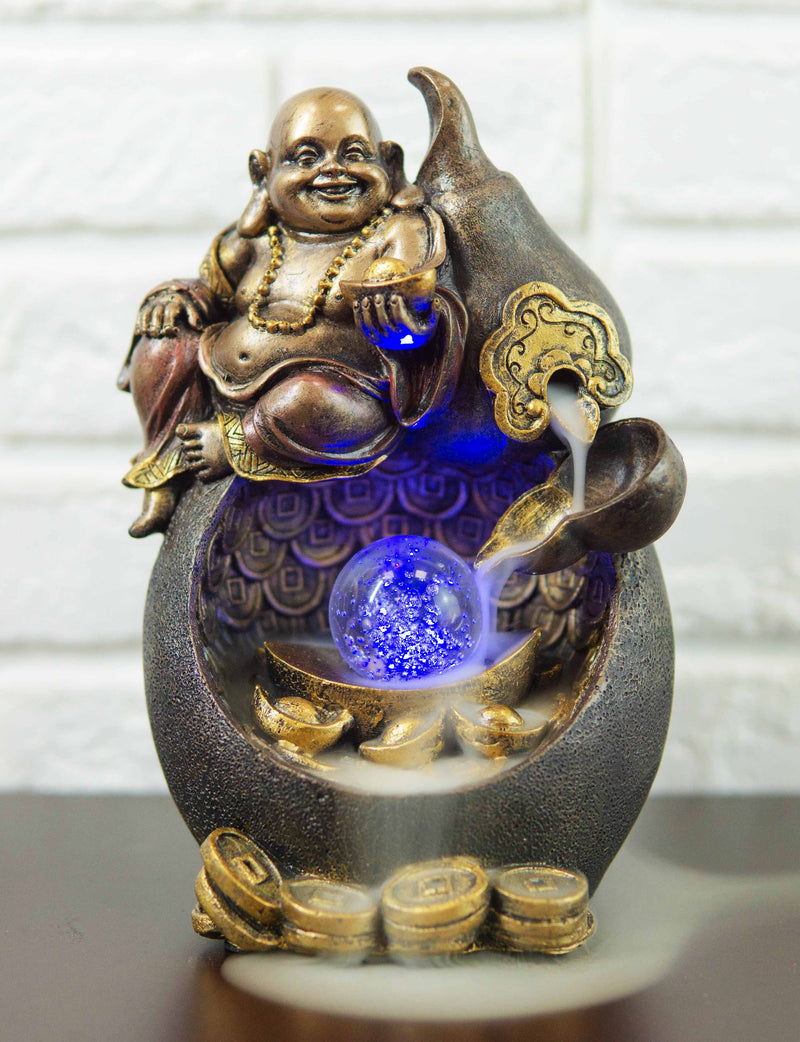 Happy Buddha Hotei Seated On Wine Gourd Backflow Incense Burner