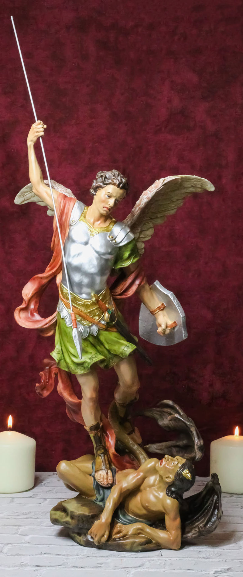 Archangel Saint Michael With Spear And Shield Trampling The Devil