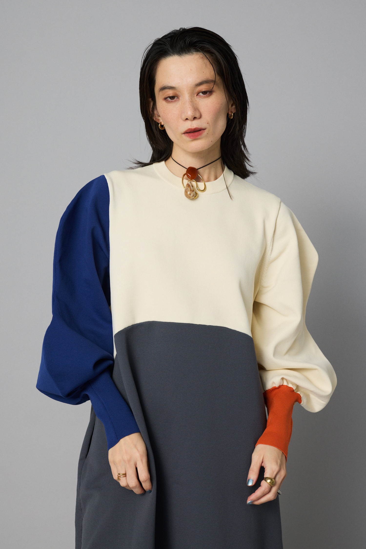 HeRIN.CYE | Mountain sleeve docking dress (ワンピース(ミニ