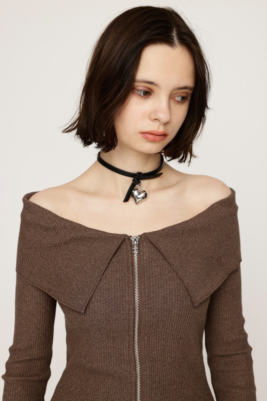 SLY | OFFSHOULDER FRONT ZIP トップス (Tシャツ・カットソー(長袖