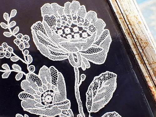 薔薇のベルギーレース額装 - 薔薇と天使のアンティーク