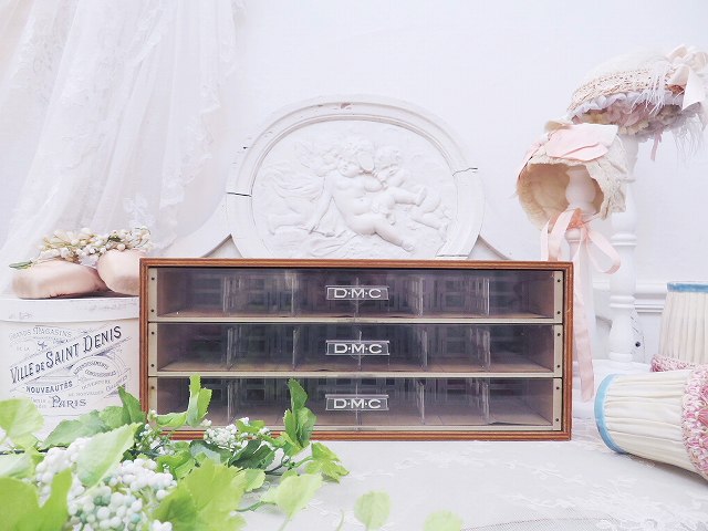 DMC 木製スプールキャビネット - 薔薇と天使のアンティーク