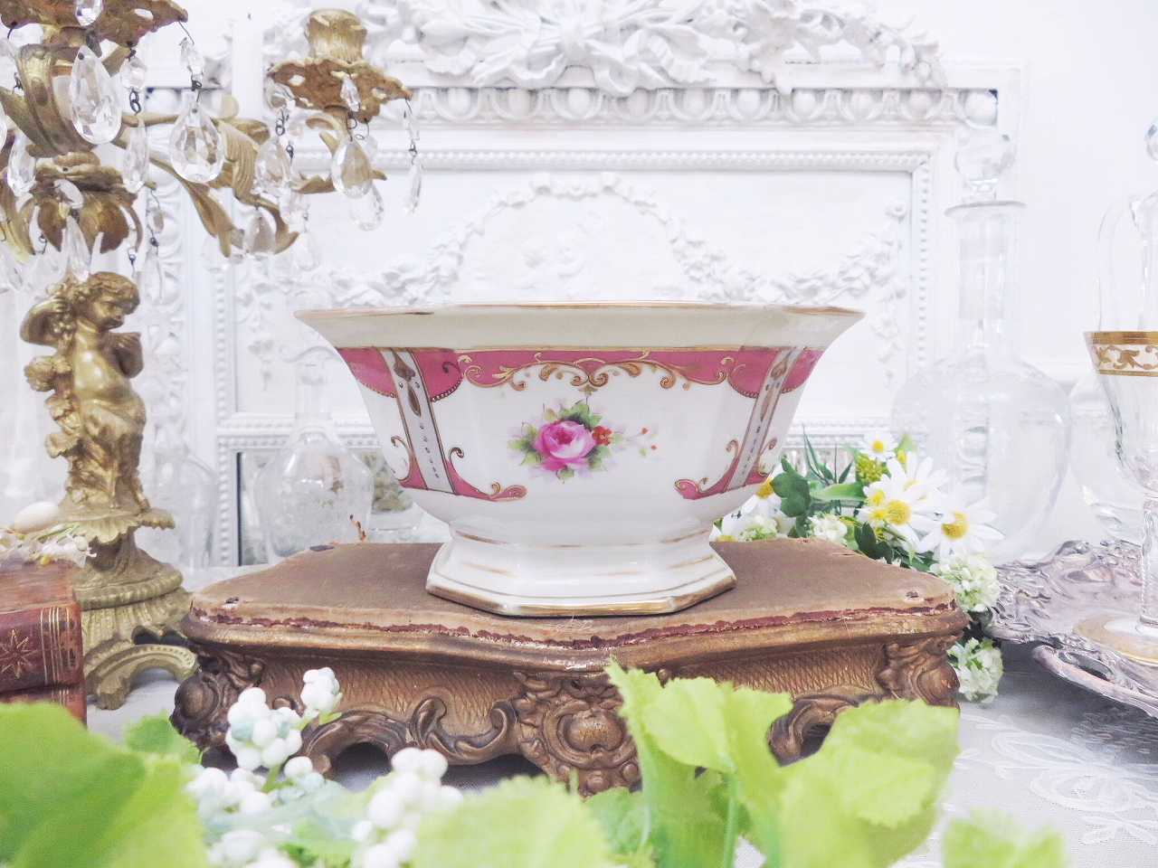 希少】オールドノリタケ 薔薇紋 ジュエル 金点盛り ビーディング 花瓶