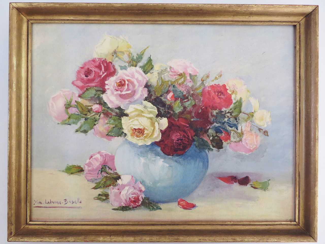 薔薇の油絵『薔薇のある風景』 - 薔薇と天使のアンティーク