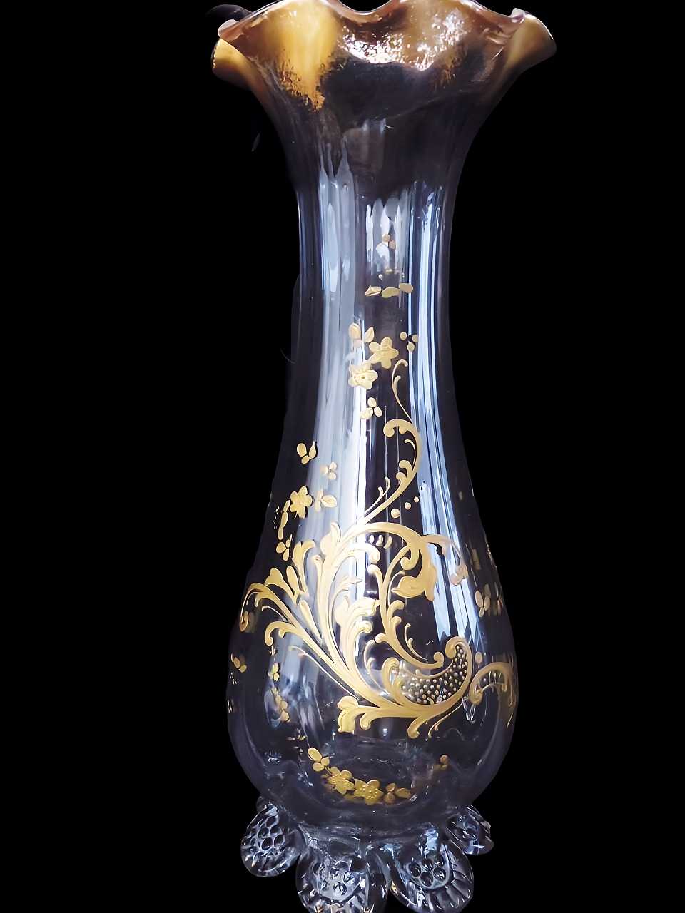 優美 オールドバカラ 金彩フラワーベース - 薔薇と天使のアンティーク