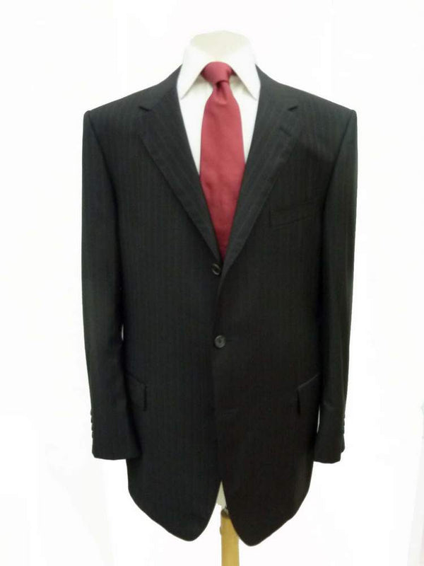 Lanvin by Caruso Suit 47L/48L, Black tonal stripes, 3-button, pure