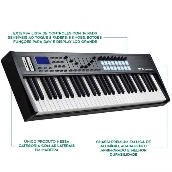 KFX SW61 Pro Teclado Controlador MIdi USB 61 Teclas 16 PADs 8