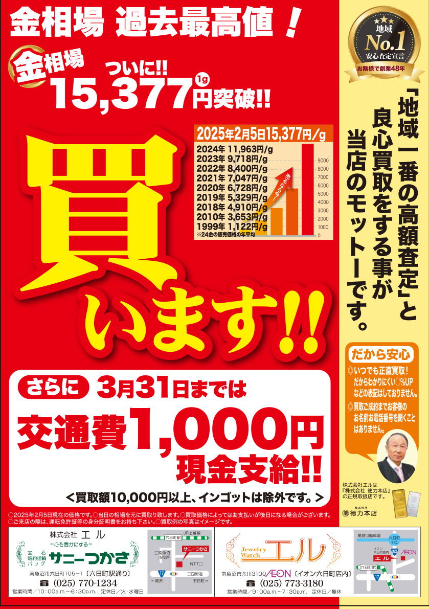 貴金属高値で買います！ - 新着情報 - 心を豊かにするサニーつかさ