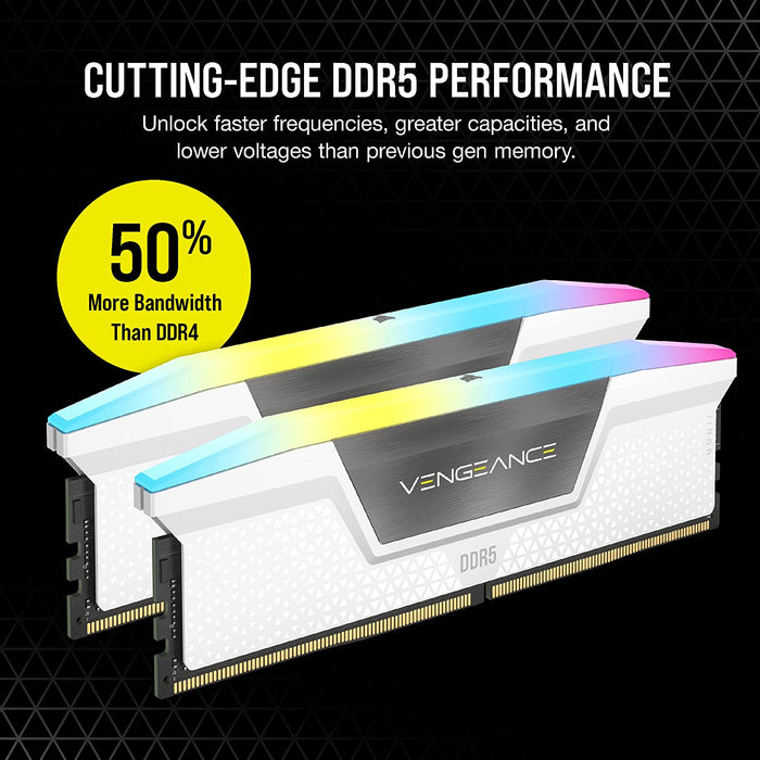Corsair Vengeance RGB 32GB Desktop Memory RAM, DDR5 5200MHz, White