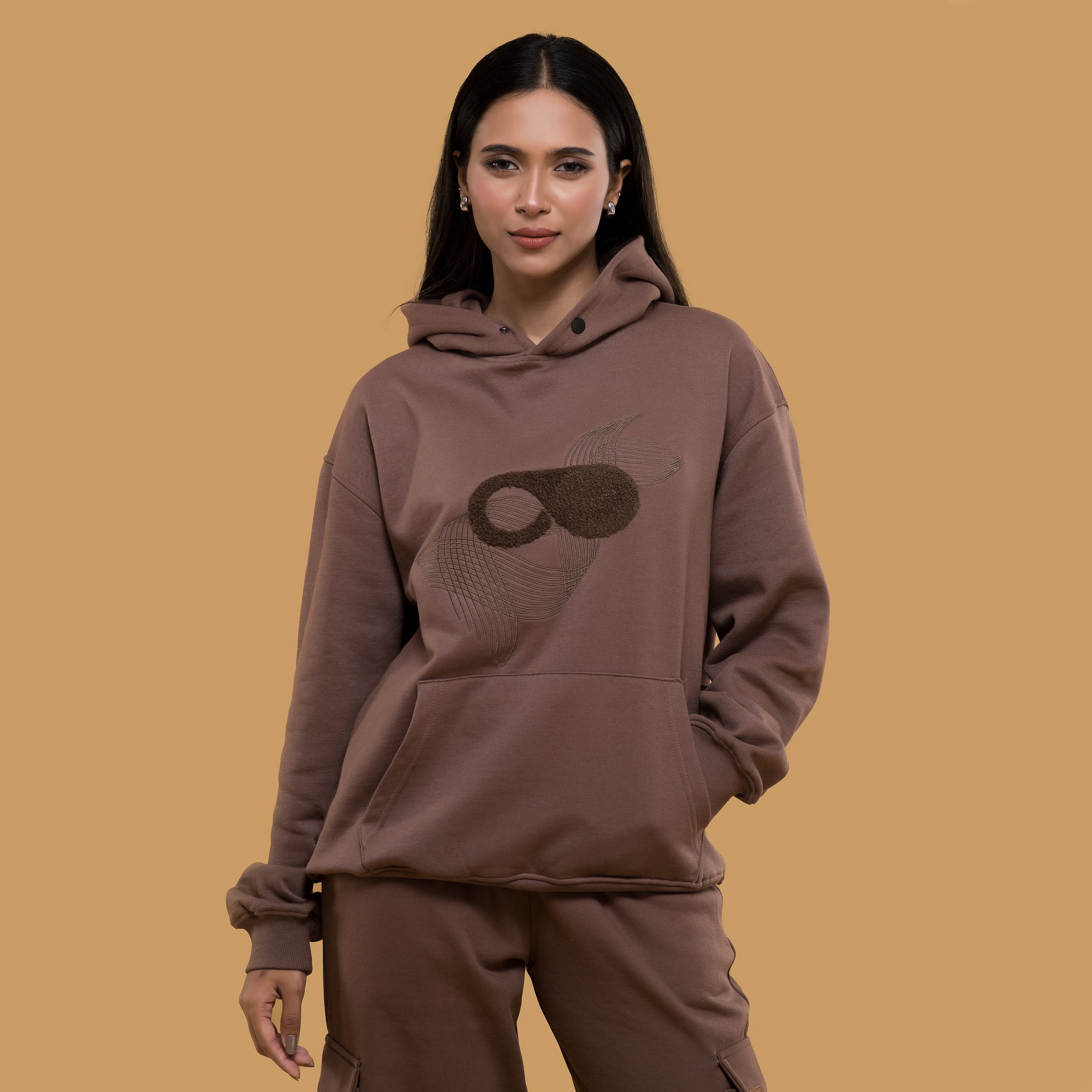 Chocolate Brown Hoodie – Drop Shoulder Embroidered Fleece – ETERNCE