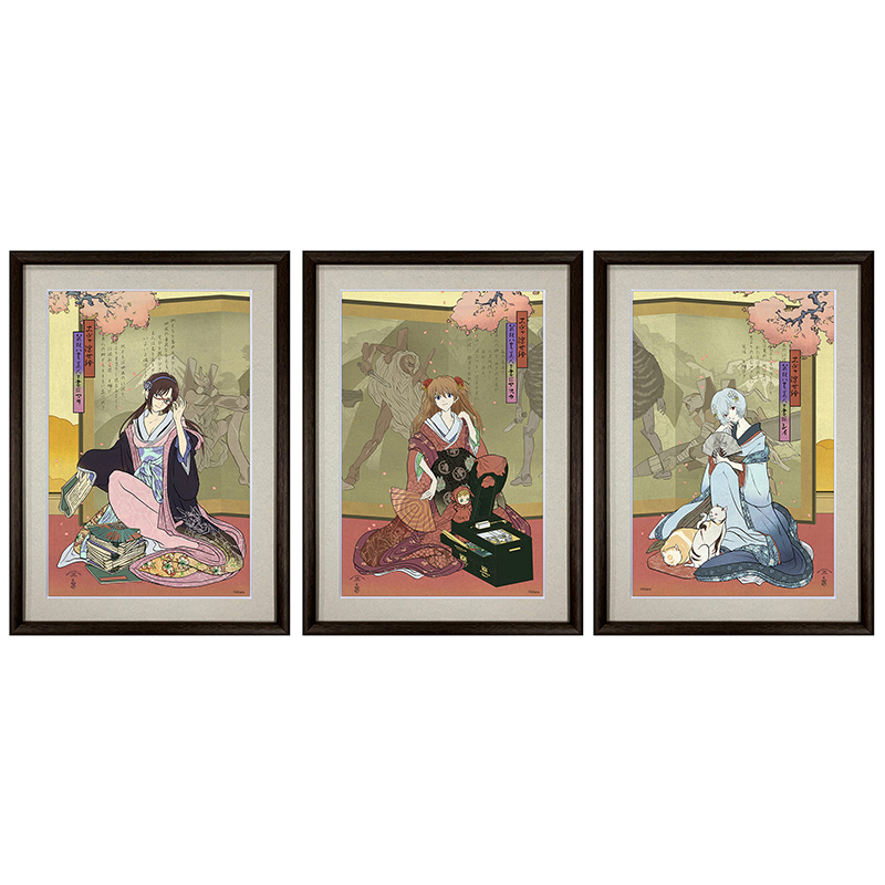 エヴァ浮世絵 箱根八里美人三画揃/レイ・アスカ・マリ3種セット/共通