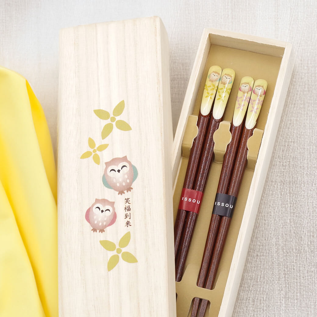 結婚祝い・長寿祝い｜吉兆 夫婦箸 笑ふくろう吉兆 夫婦箸 笑ふくろう