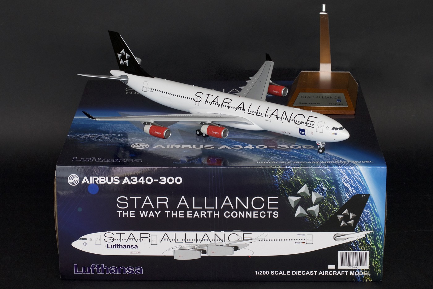 Highly detailed JC Wings die-cast model SAS Star Alliance A340-300