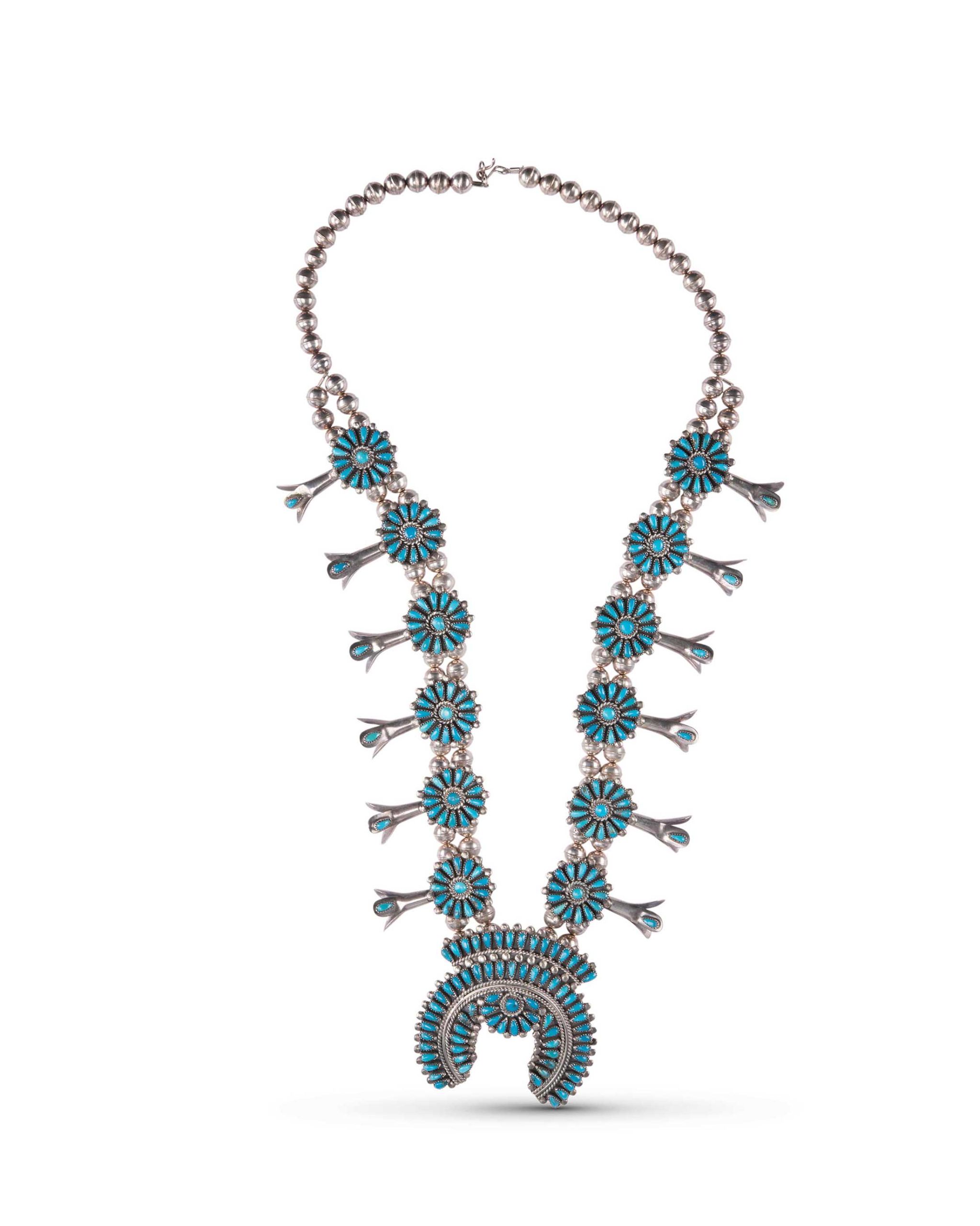 F. M. Begay Turquoise Squash Blossom Necklace - Four Winds Gallery
