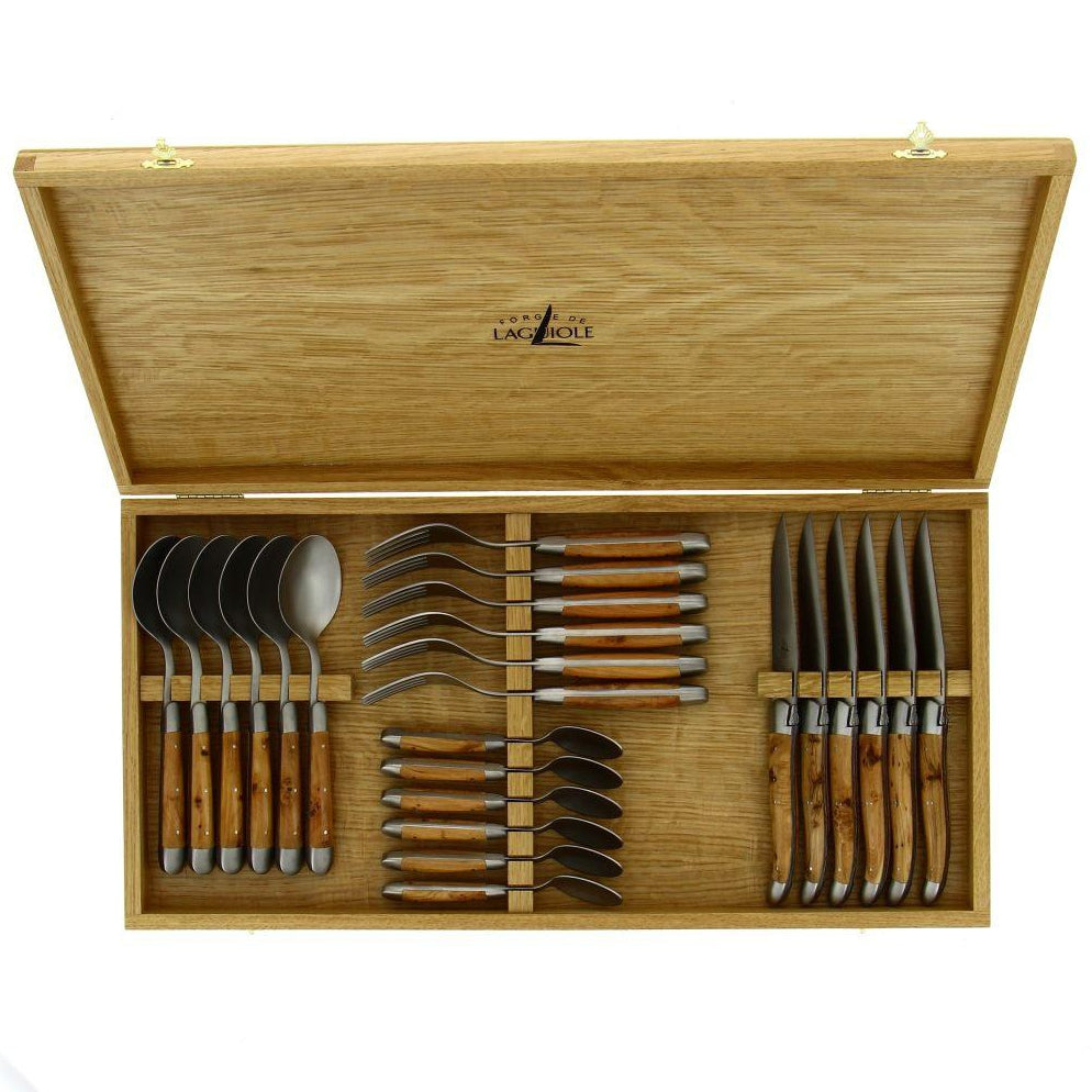 Laguiole 24 Piece Cutlery Set Juniper Wood - Satin Finish - Forge