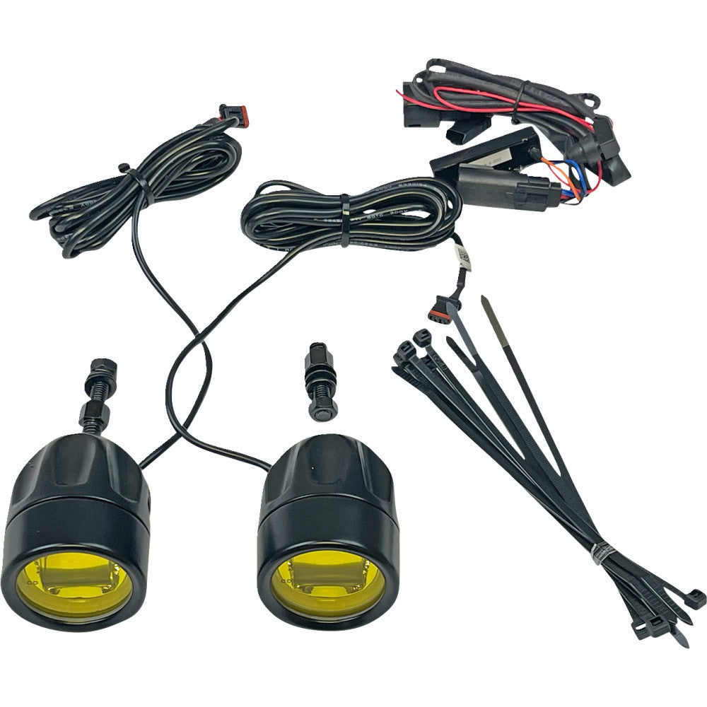 Custom Dynamics Fog Light - Black - Yellow Lens - For: Harley