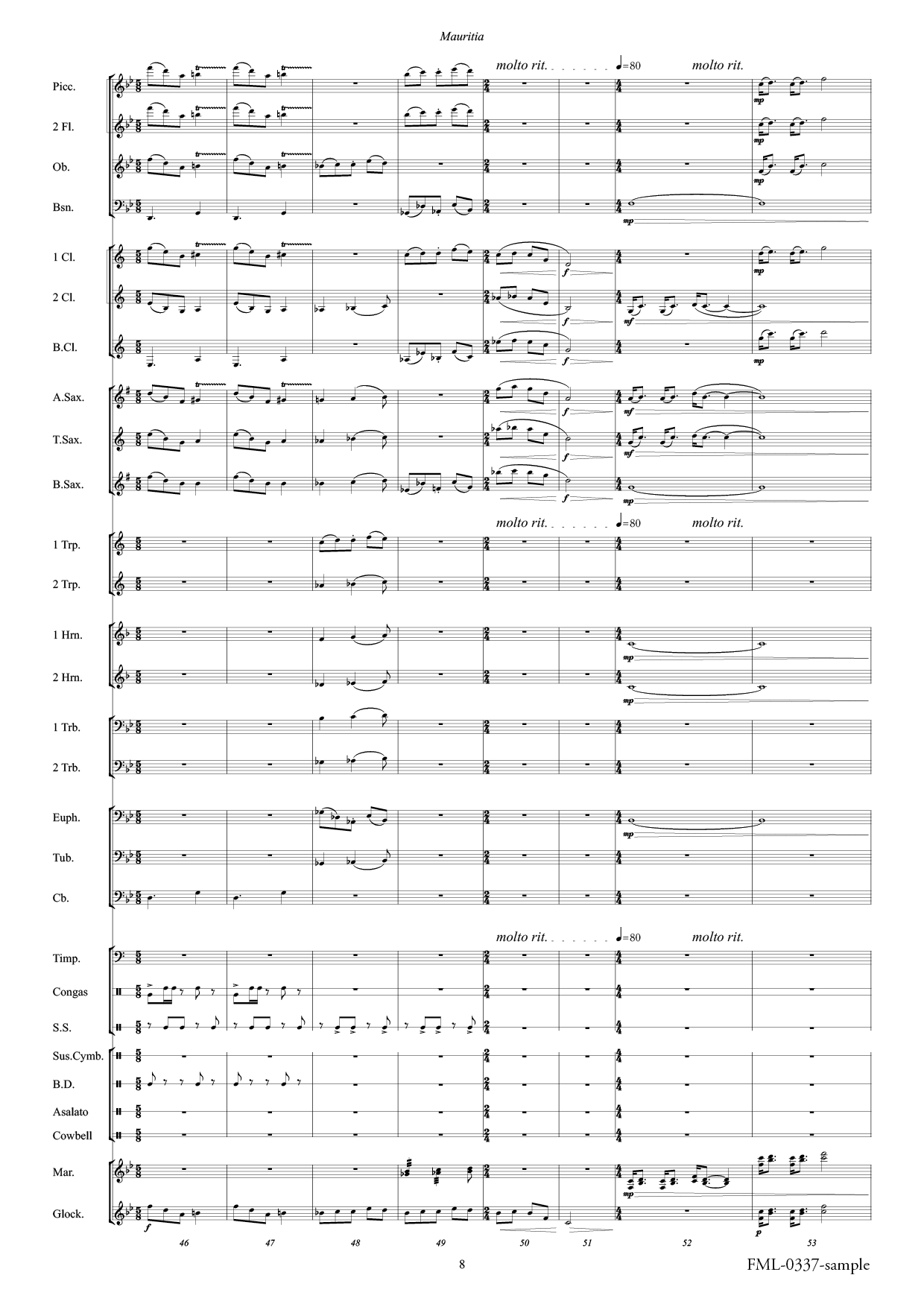 マウリティア：樽屋雅徳 [吹奏楽極小編成-レンタル譜] - フォスター