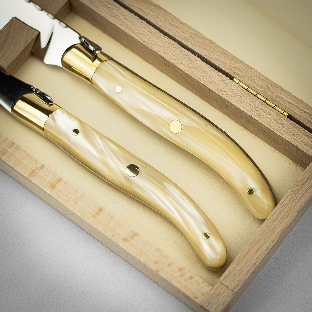 Claude Dozorme Laguiole 2pc Carving Set in Gift Box - Resin Pearl