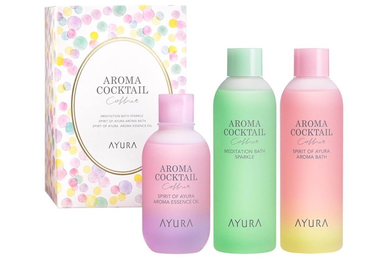 アユーラ24年クリスマスコフレ、アロマ香る“カクテル色”入浴料＆オイル