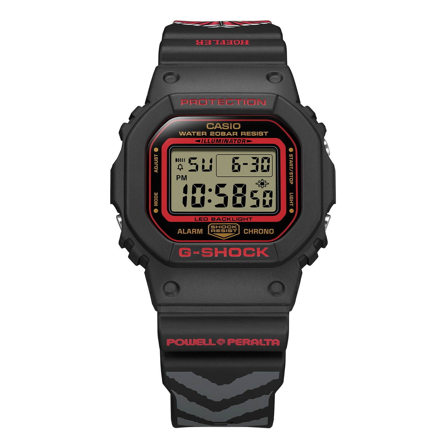 G-SHOCK“スカル”を描いた赤×黒「DW-5600 」プロスケーター＆スケート