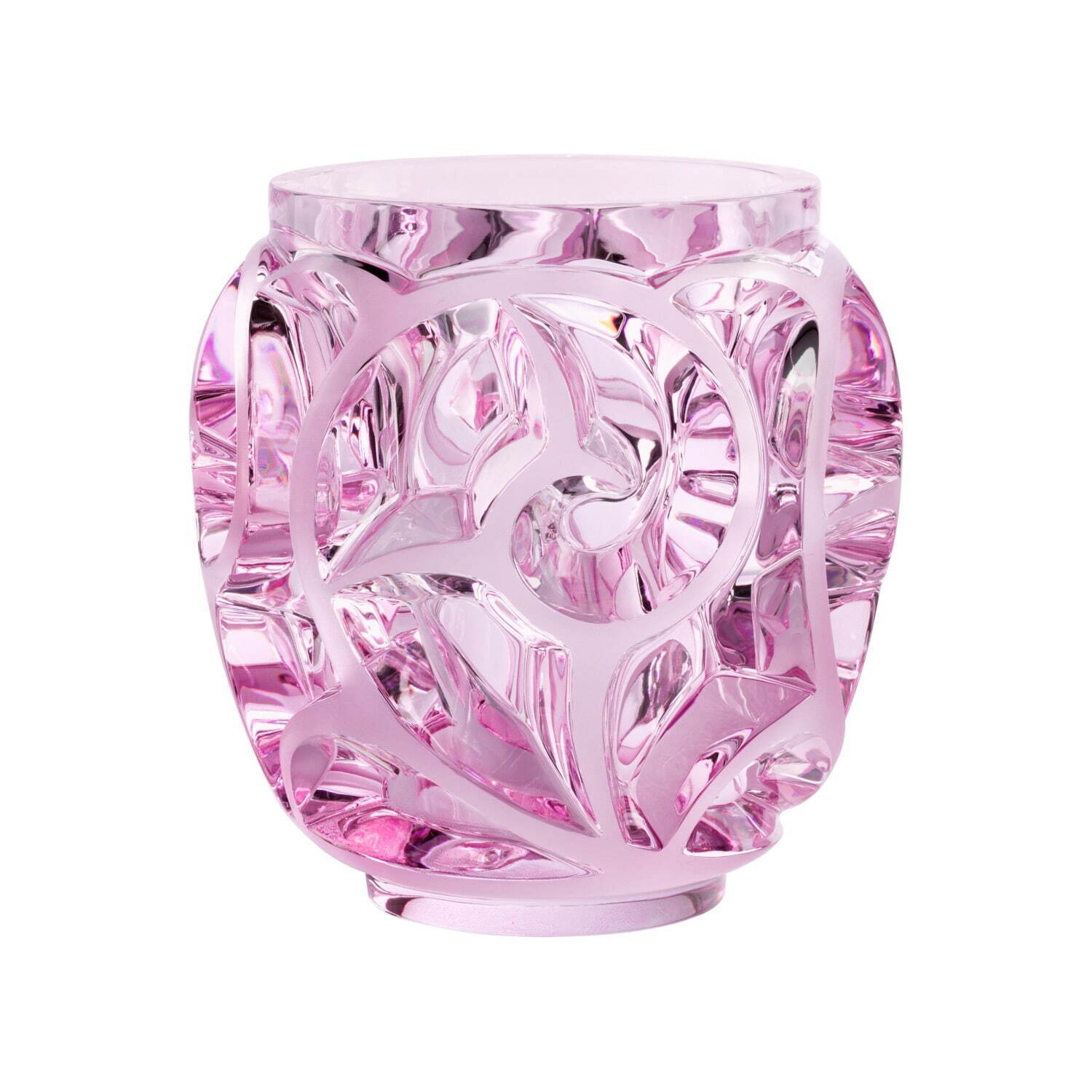 ラリックの“シダ”が渦巻くフラワーベースや“パンダ”オブジェ、ローズ色