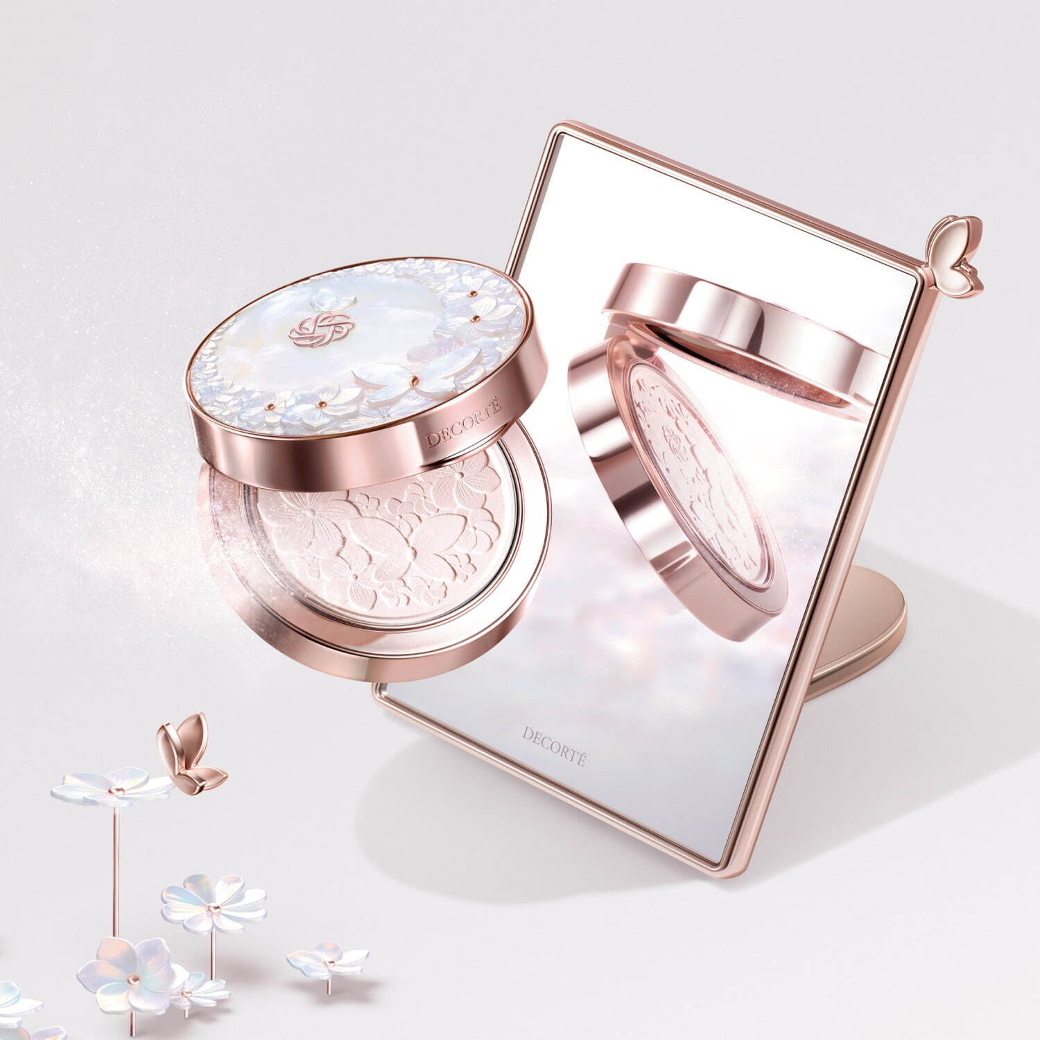 コスメデコルテ“年に1度”究極のフェイスパウダー、花々と蝶が舞う