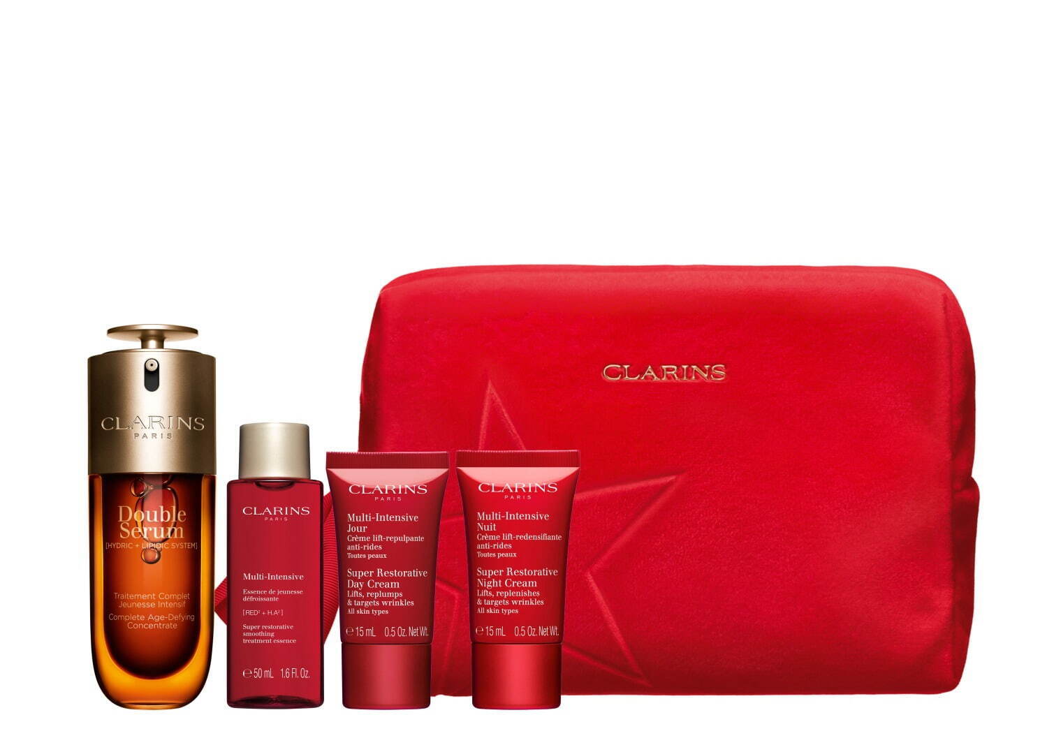 クラランス24年クリスマスコフレ第1弾、“限定ポーチ付き”No.1美容液