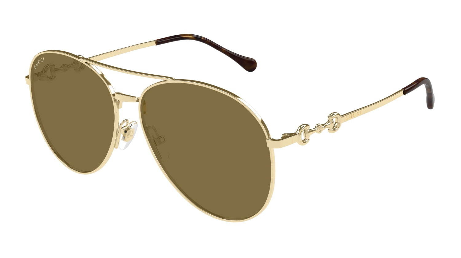 グッチのメタルサングラス、クリスタル装飾の立体ロゴorホースビット