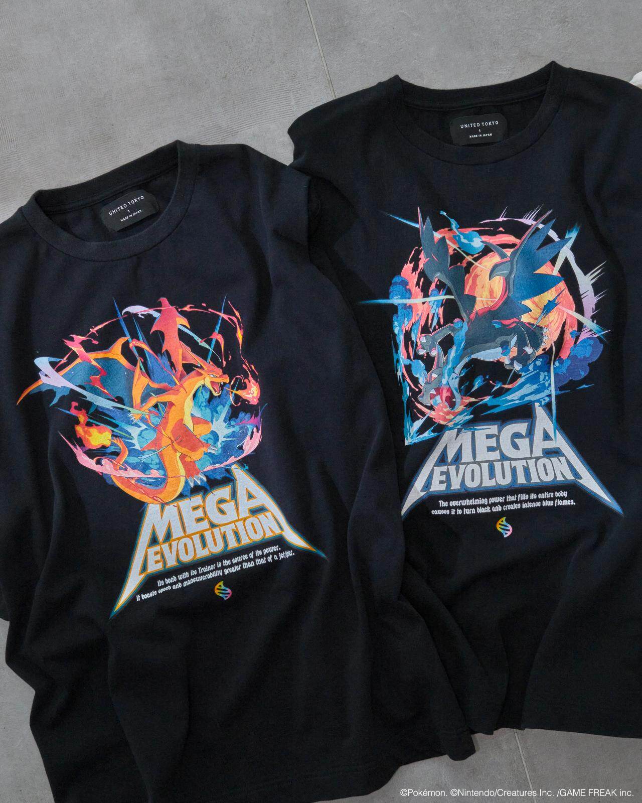 ポケモン」”メガシンカ”リザードン主役のバンド風Tシャツ