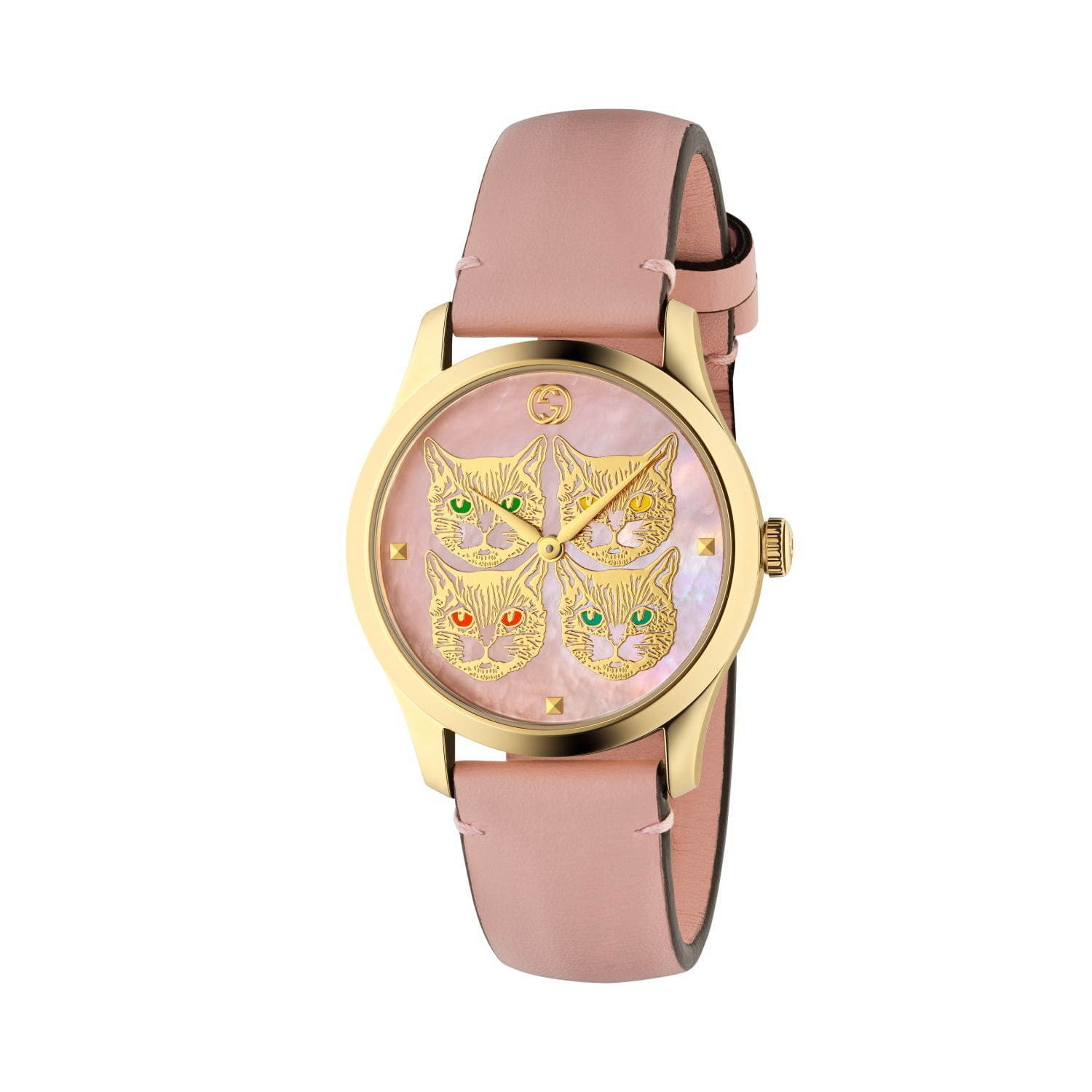 グッチ「G-タイムレス」新作腕時計、ストロベリー&“4匹の猫”を配した