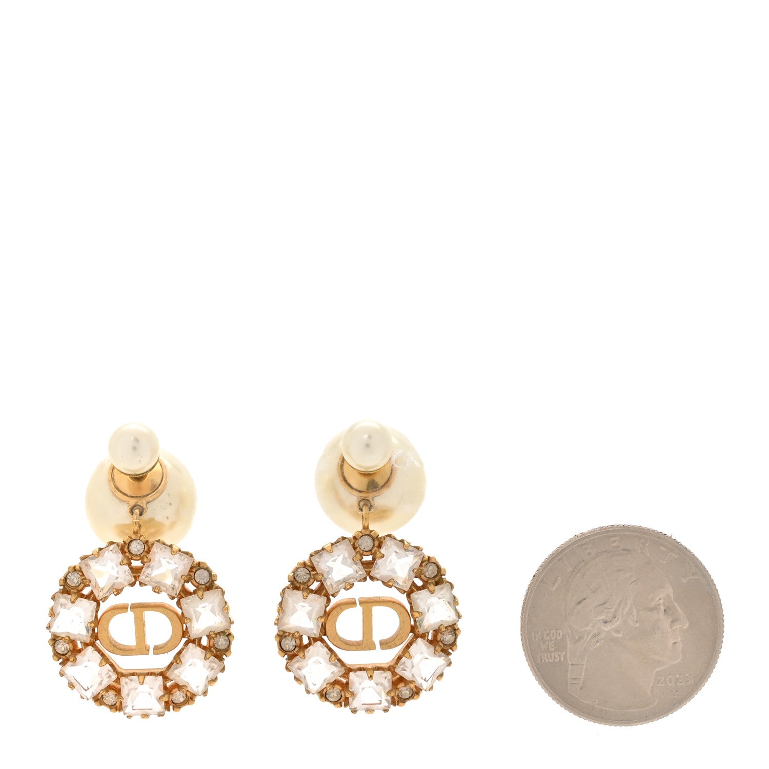 Christian Dior Pearl Crystal Dior Tribales Drop Earrings Gold