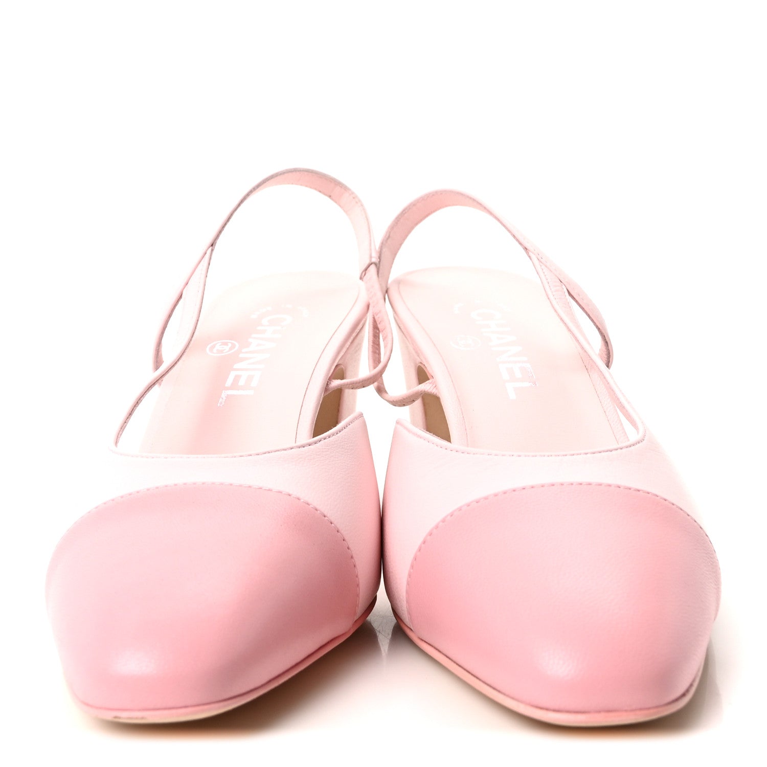 Chanel Lambskin Cap Toe CC Slingback Sandals 39.5 Pink 1813537