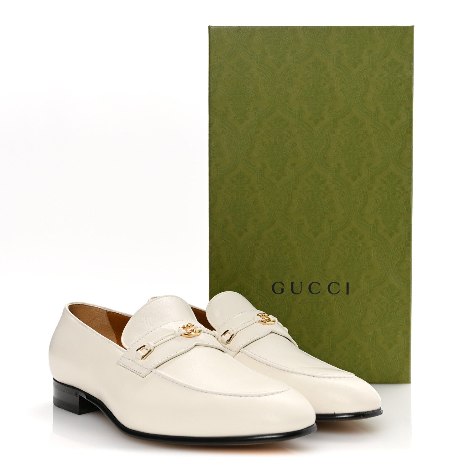 Gucci Lambskin Mens Interlocking G Loafers 8.5 Off White 1807314