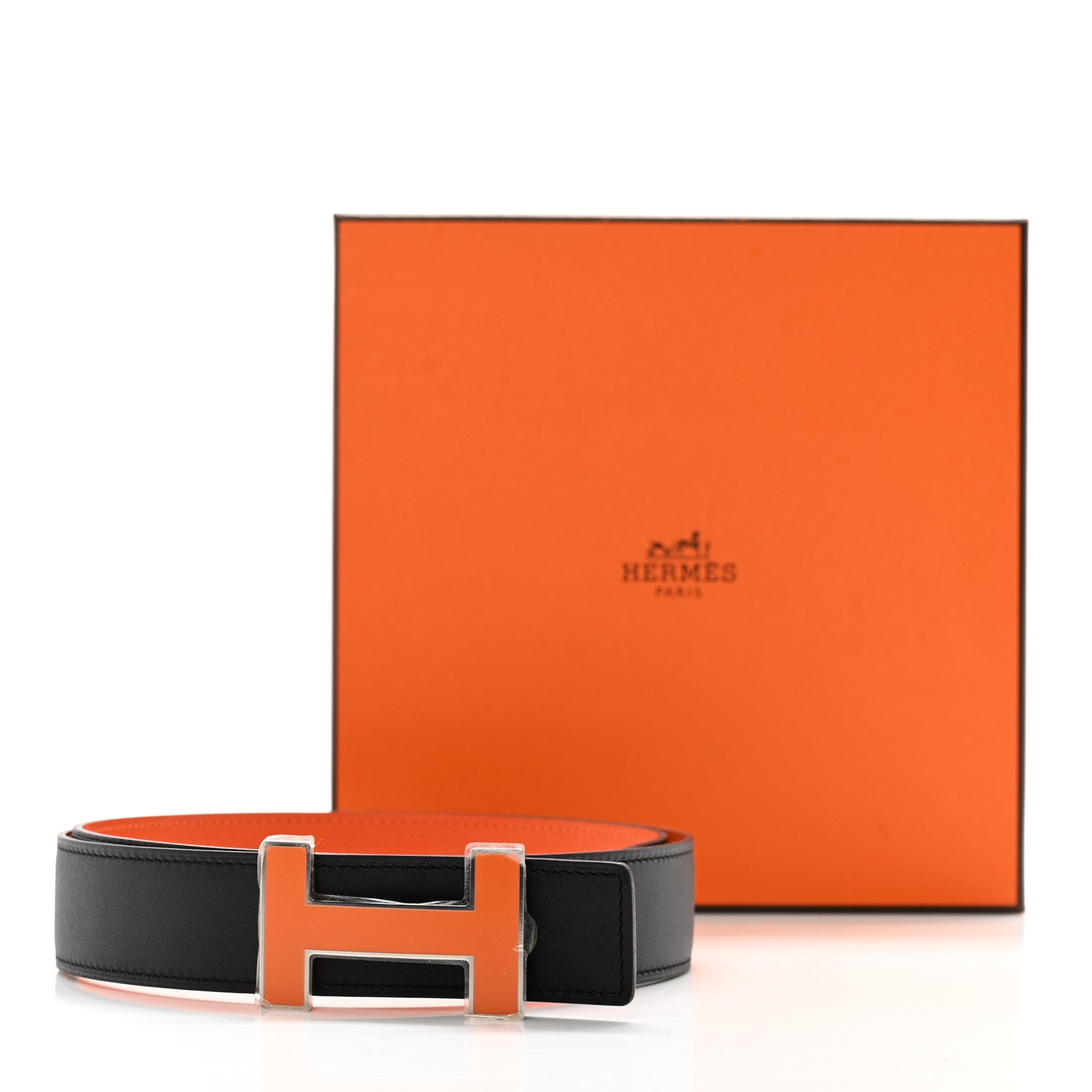 Hermes Swift Epsom 32mm Enamel Quizz H Belt 80 32 Black Orange