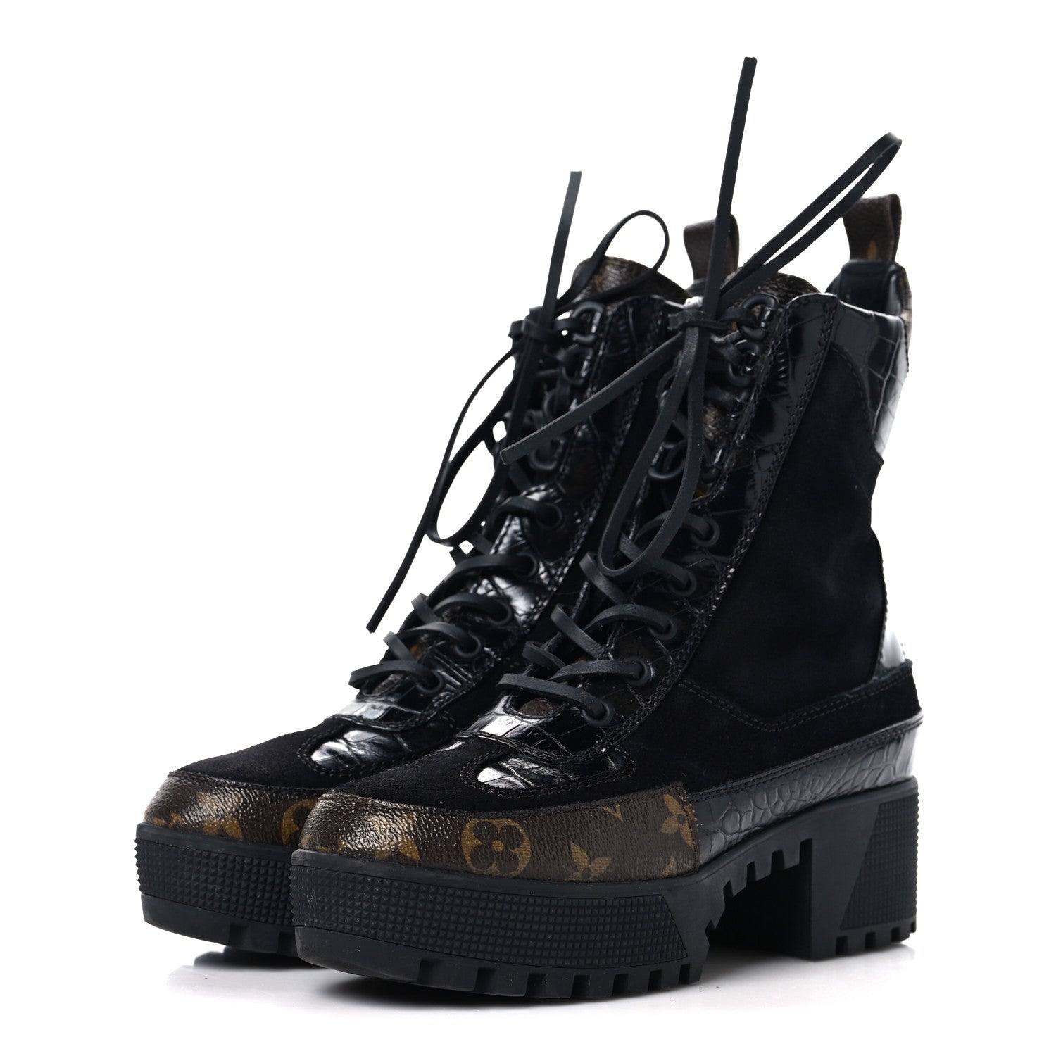 Louis Vuitton Suede Crocodile Embossed Calfskin Monogram Laureate