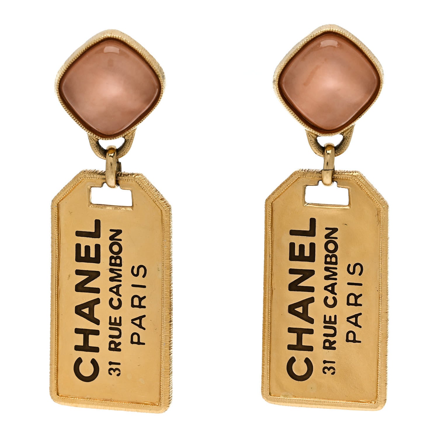 Chanel CC Tags Drop Earrings Gold Pink 1684520 – FASHIONPHILE