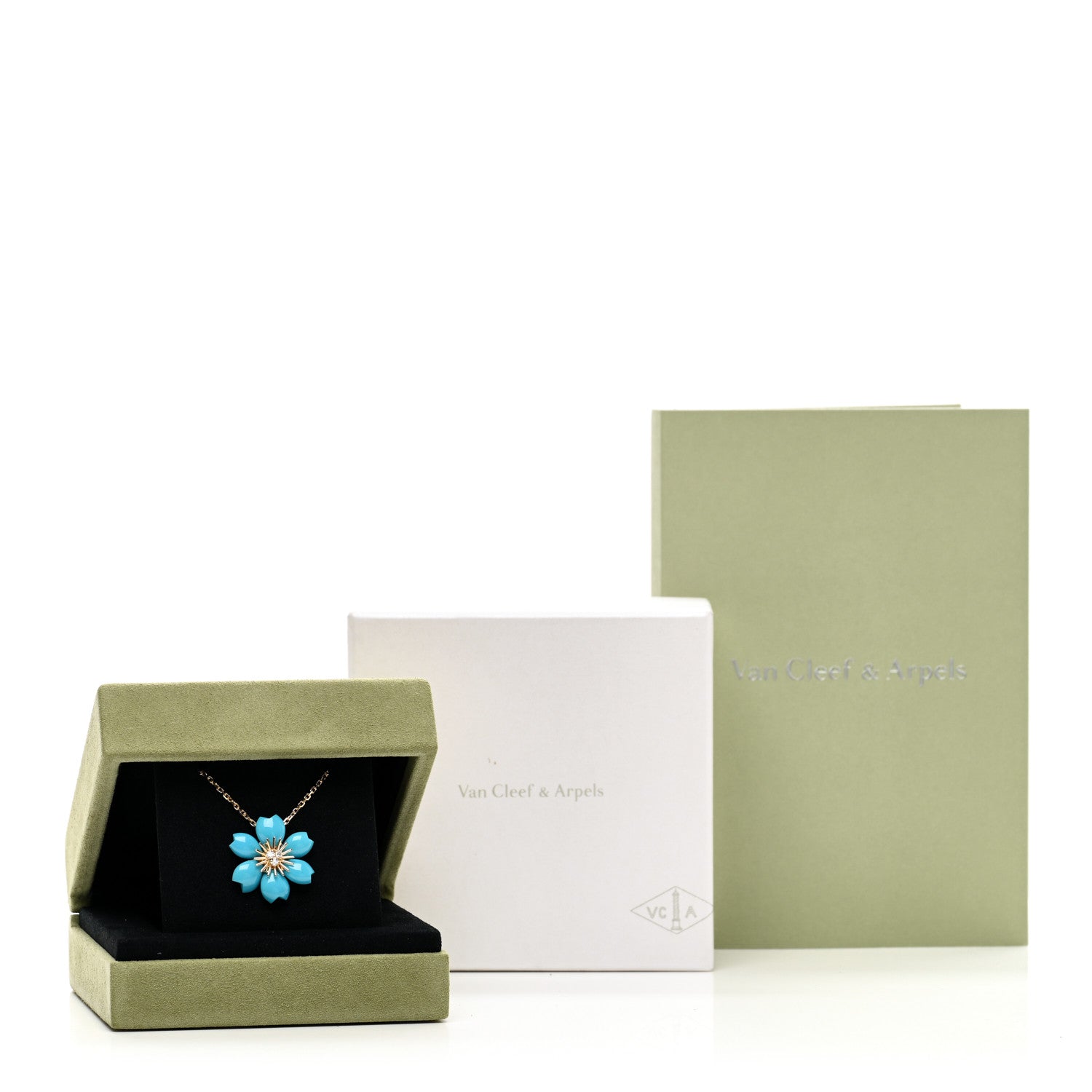 Van Cleef & Arpels 18K Yellow Gold Diamond Turquoise Mini Rose De