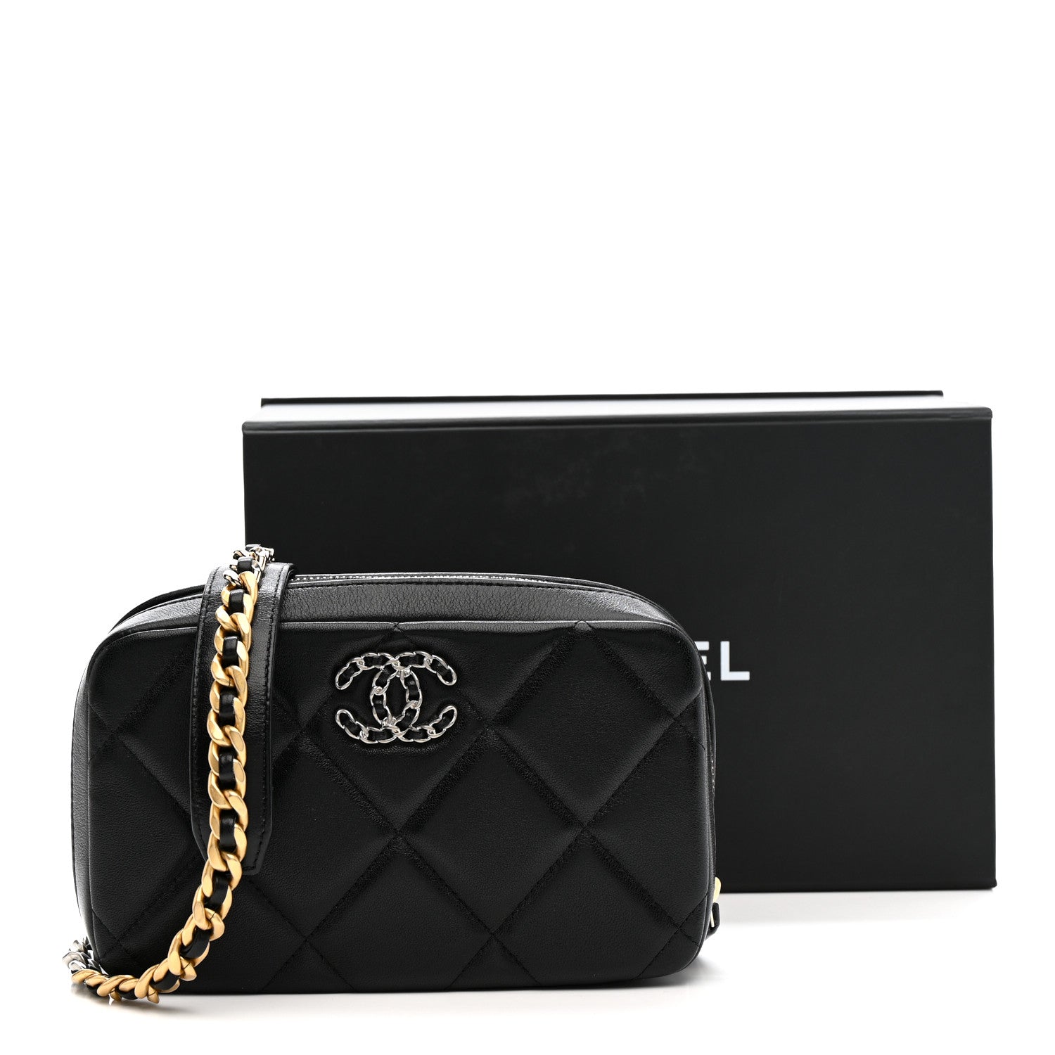 Chanel Goatskin Quilted Chanel 19 Camera Crossbody Case Black