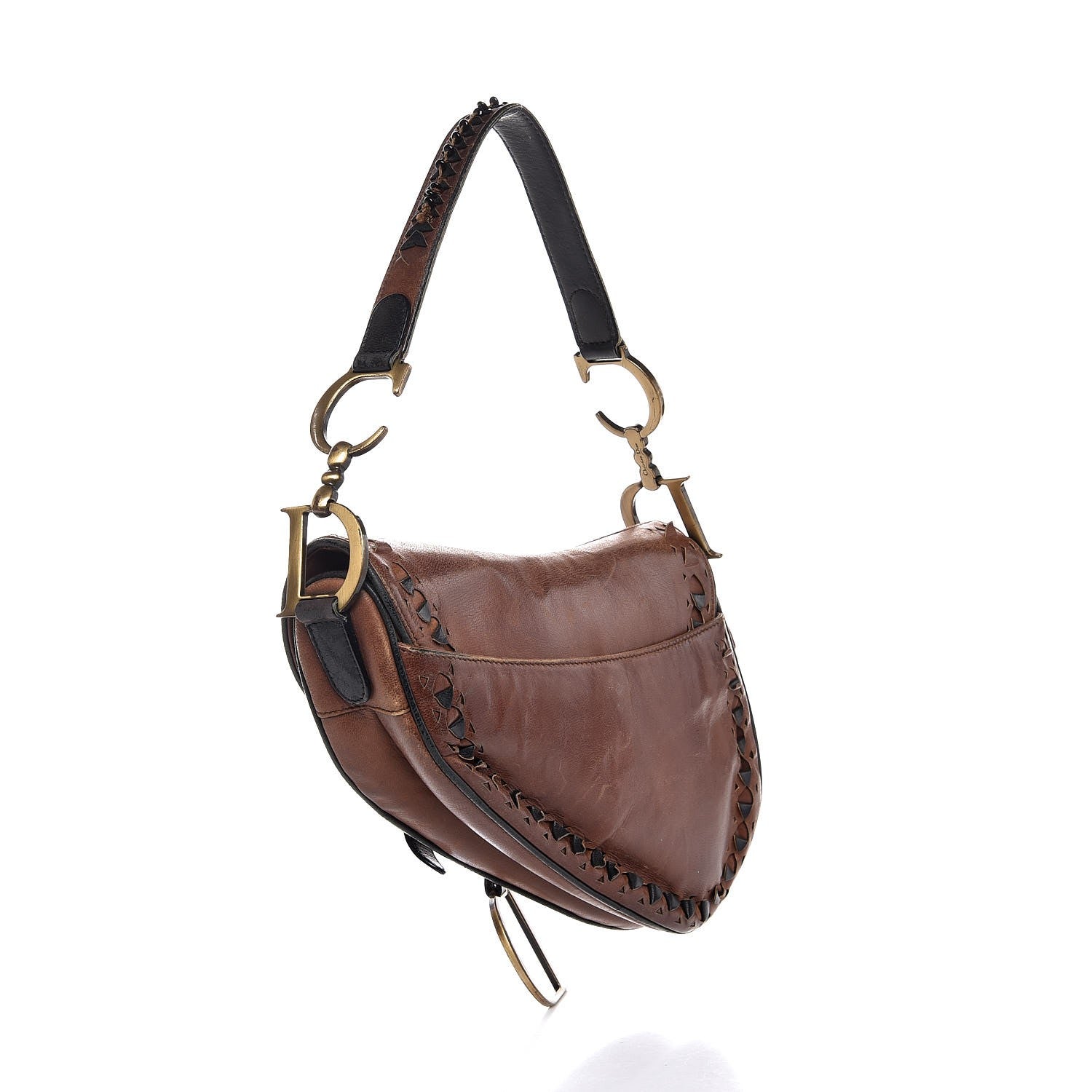 Christian Dior Calfskin Laser Cut Saddle Bag Brown 310283
