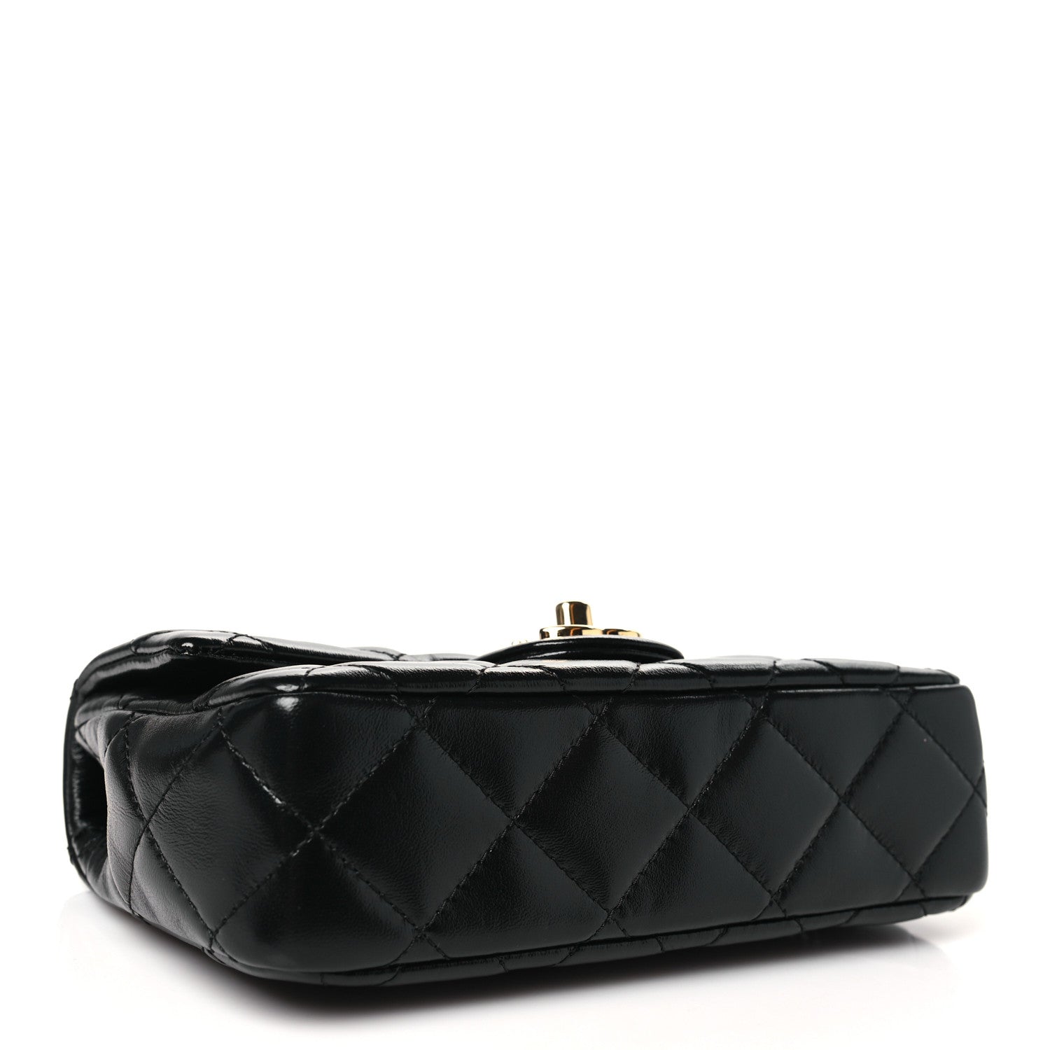 Chanel Shiny Lambskin Quilted Golden Links Top Handle Flap Black