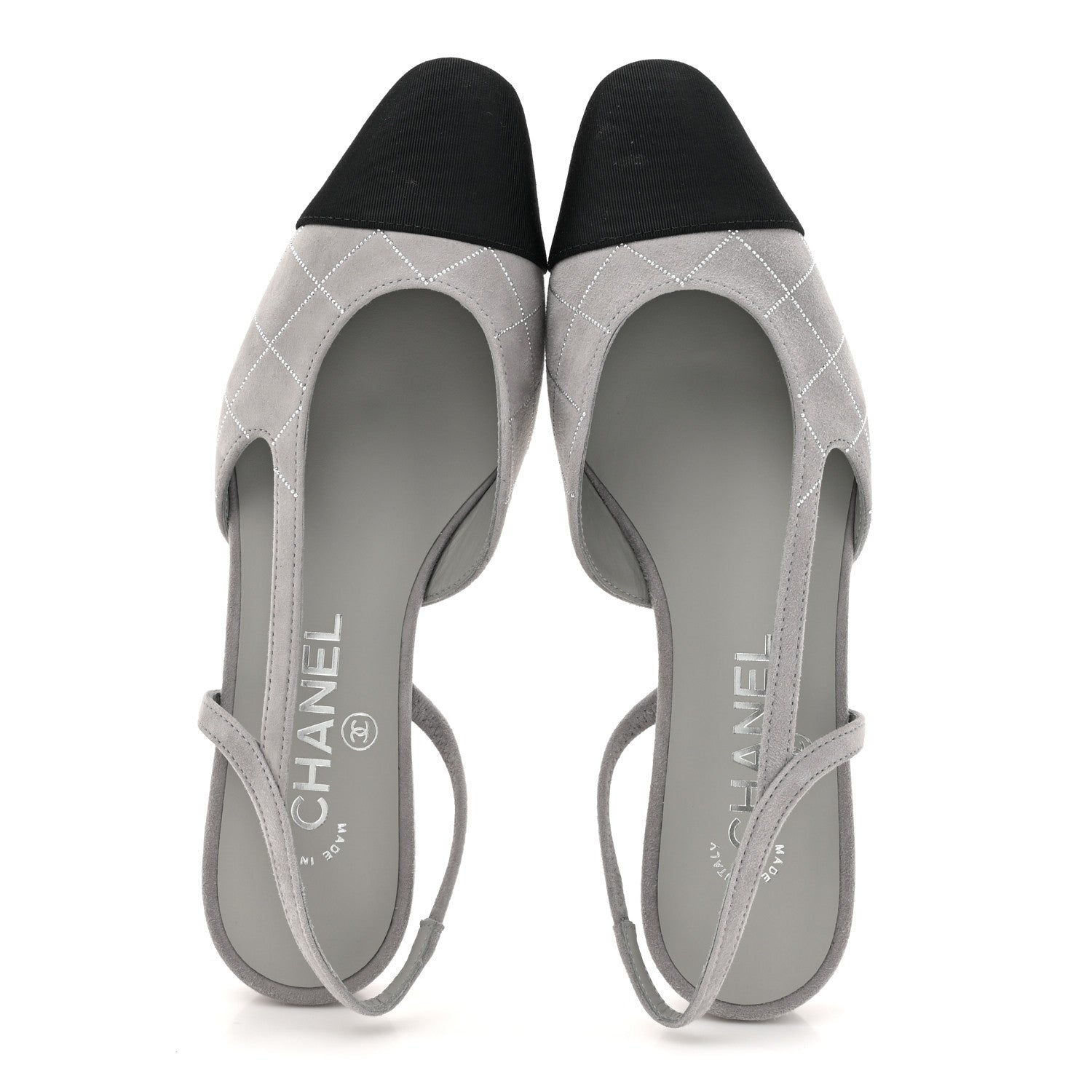 Chanel Suede Crystal Grosgrain Cap Toe CC Slingback Flats 36.5